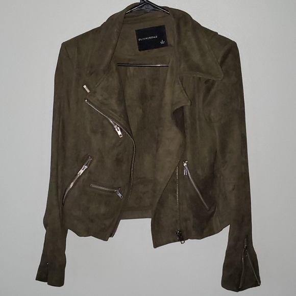 Olivaceous Jackets & Blazers - SUEDE CROPPED DARK OLIVE JACKET